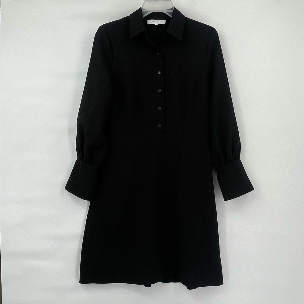 Lark and Ro black long sleeve button up shirt dress
